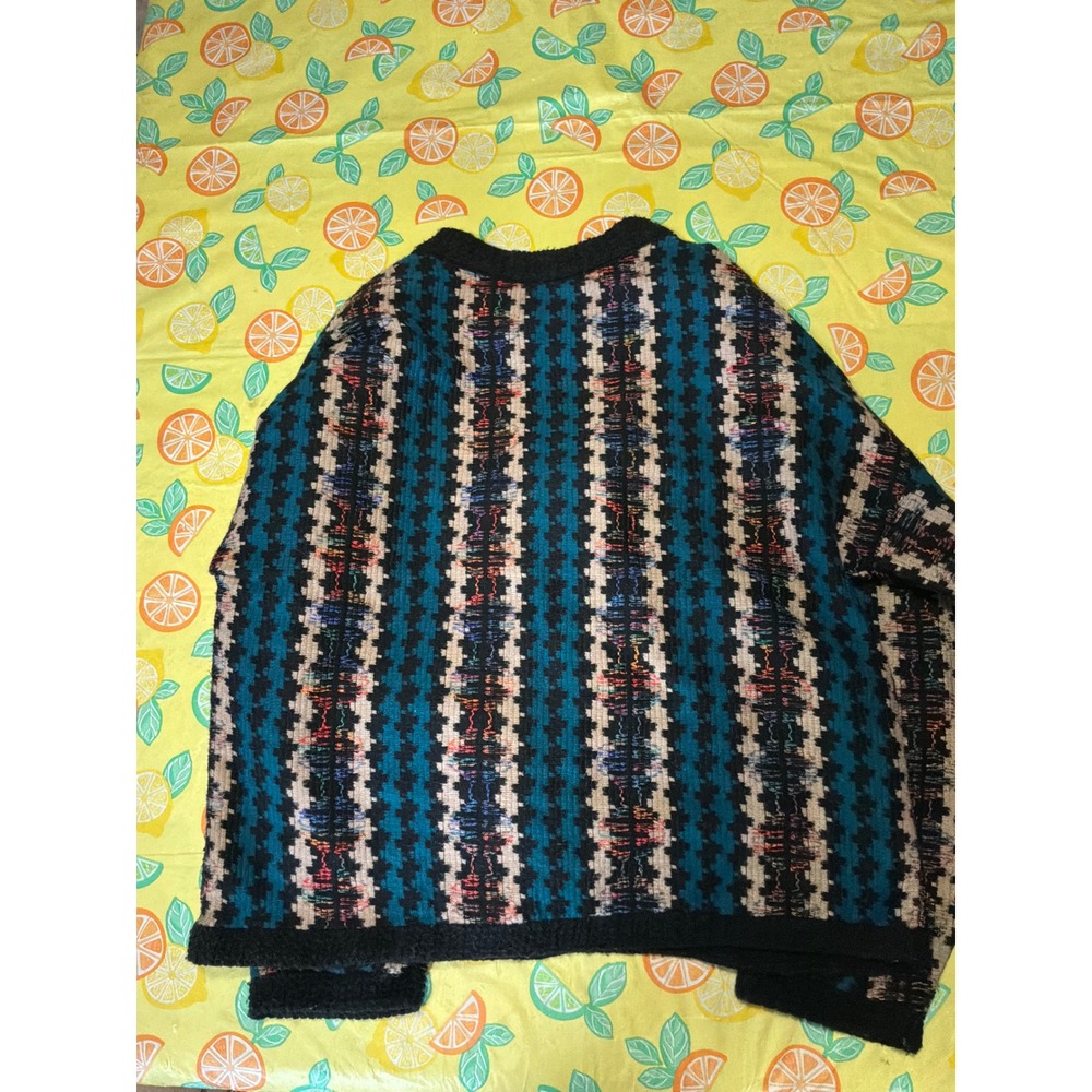 Kitschy W Allen Wah Christmas Tree Sweater L Teal Black Geometric 3D Ornaments - Picture 8 of 8